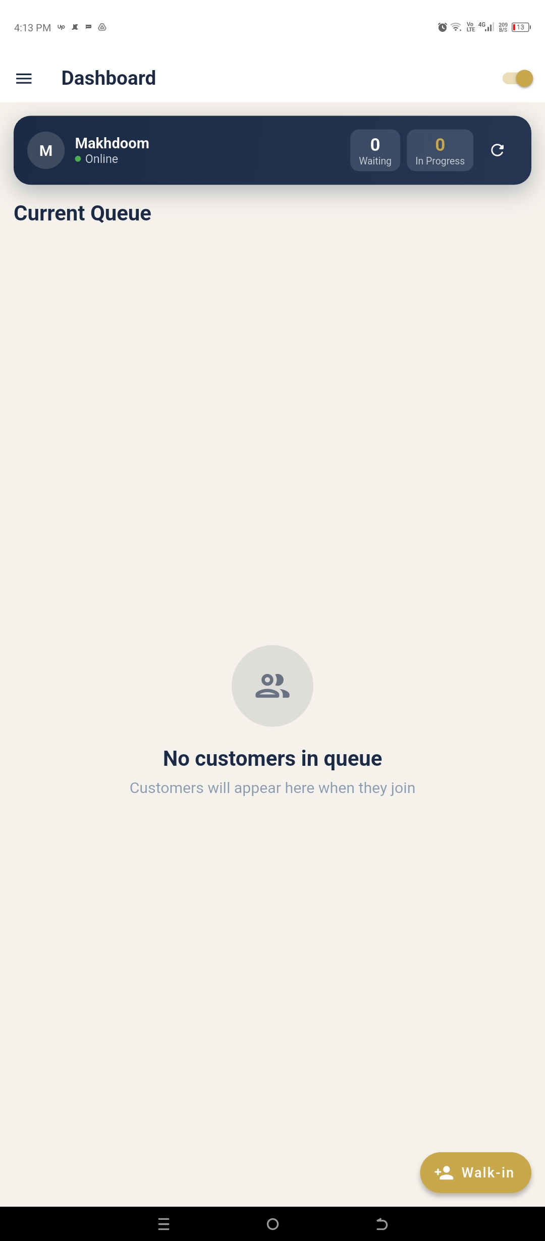CutClock's barber dashboard showing the live queue